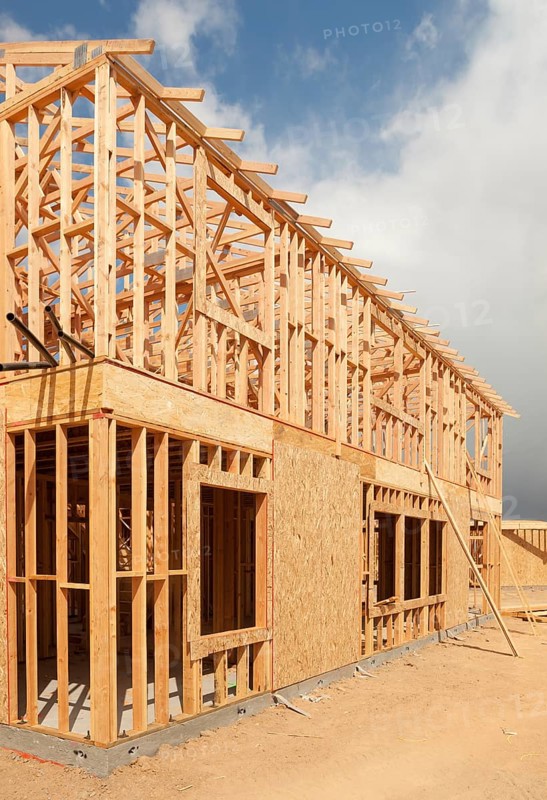 Wood home framing abstract at construction site