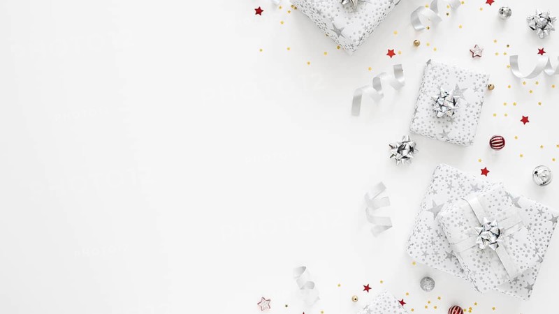 Assortment of festive wrapped presents with copy space