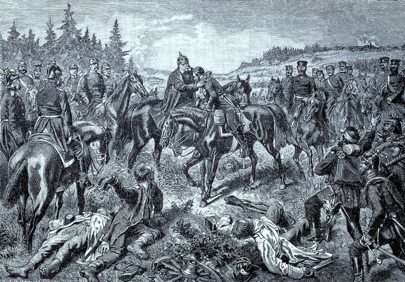 Koenig Wilhelm und Kronprinz Friedrich Wilhelm am Abend nach der Schlacht bei Koeniggraetz