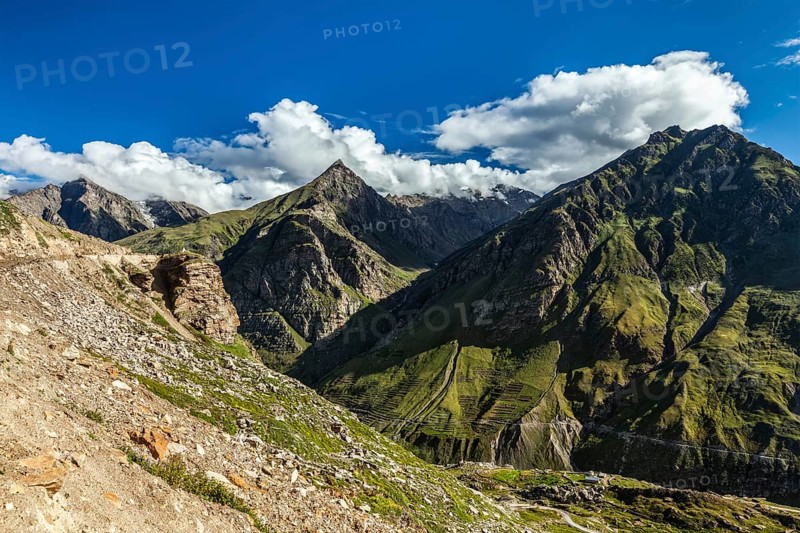View of Lahaul valley from descend from Rohtang La pass