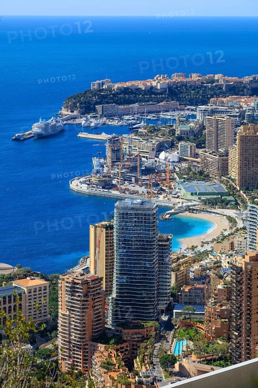 Principality of Monaco with in the centre large construction site of the new district Mareterra