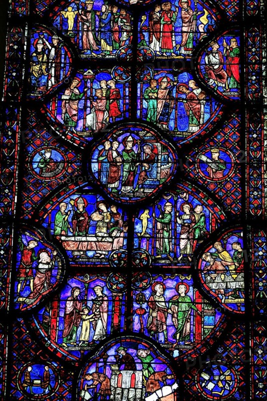 Leaded glass window in Notre Dame Cathedral of Chartres