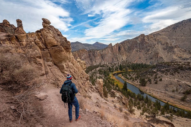 Young man on hiking trail