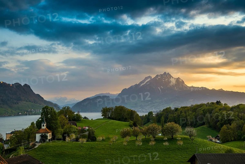 Panorama with lake and mountains