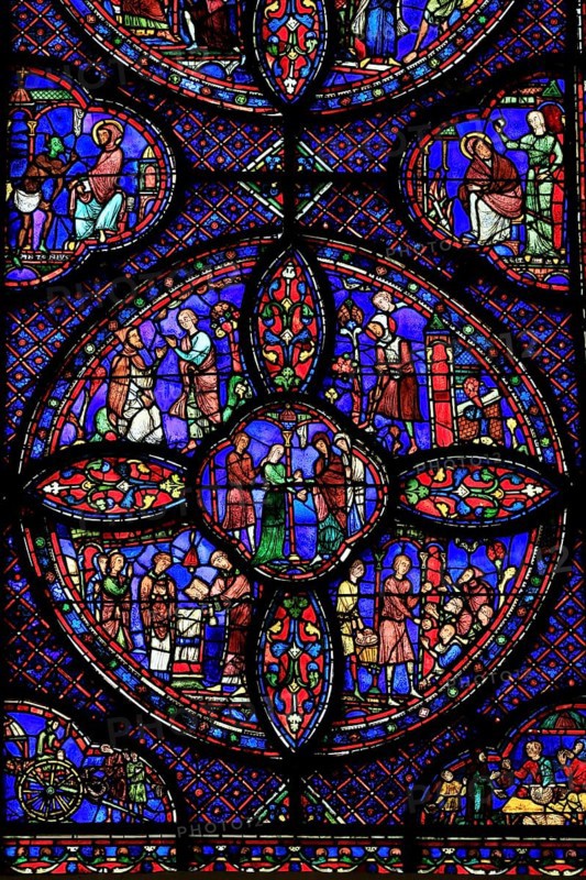 Leaded glass window in Notre Dame Cathedral of Chartres