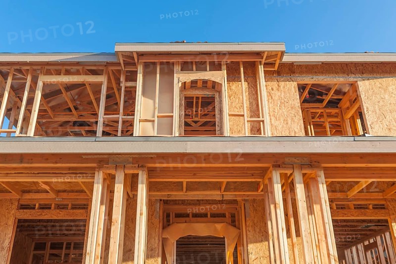 New wood house framing at construction site