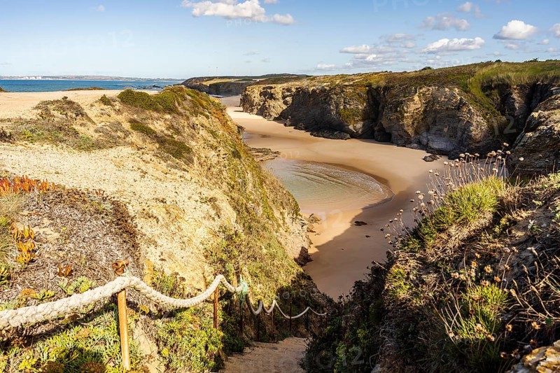 Beautiful landscape and seascape with rock formation in Samoqueira Beach