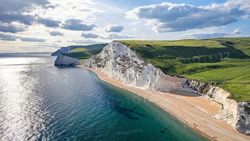 White Cliffs over Jurassic Coast and Durdle Door