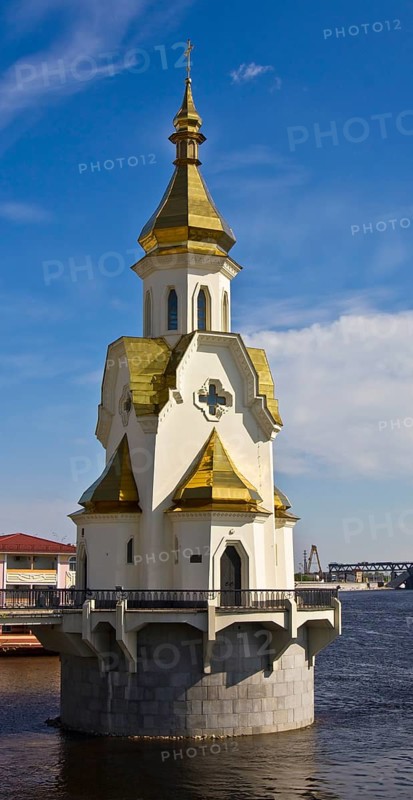 Church of Saint Nikolas on water on river Dnepr in capital of Ukraine Kiev