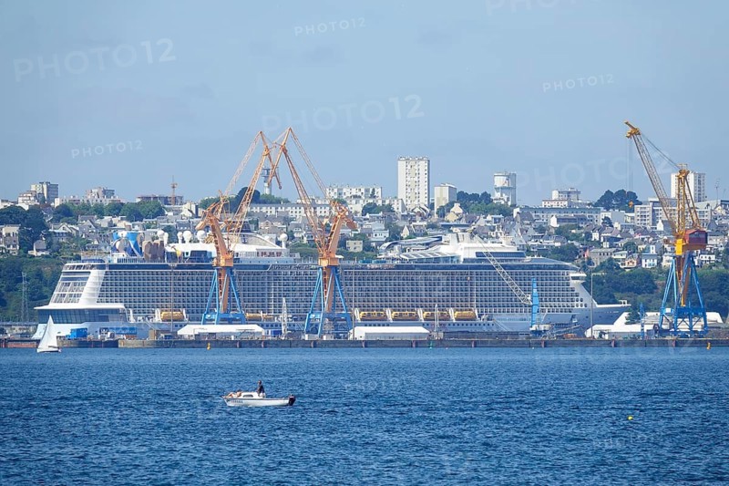 Cruise ship Anthem of the Seas of the shipping company Royal Caribbean International in the dock of the Damen Ship Repair shipyard in Brest