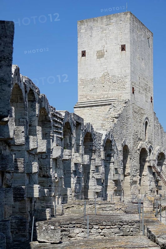 Roman arena amphitheatre with preserved medieval tower