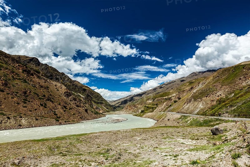 Chandra river in Lahaul valley in Himalayas