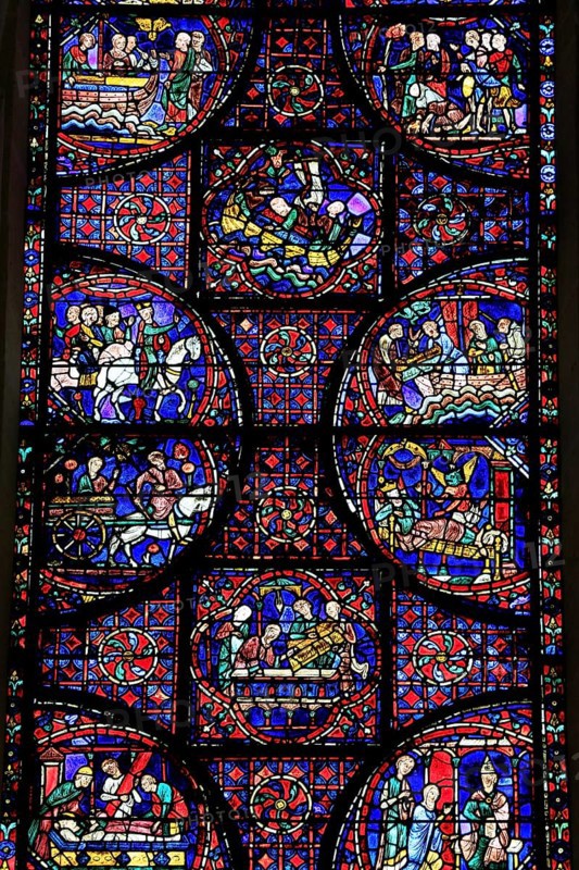 Leaded glass window in Notre Dame Cathedral of Chartres