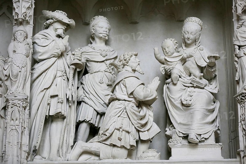 Stone sculptures Scenes from the Life of Jesus and Mary on the choir screen of Notre Dame of Chartres Cathedral