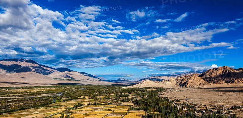 Panorama of Indus valley from Thiksey gompa. Ladakh