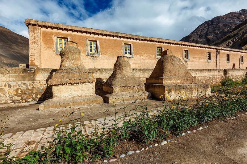 Buddhist Tabo monastery building and gompas made of clay in Tabo village Spiti Valley