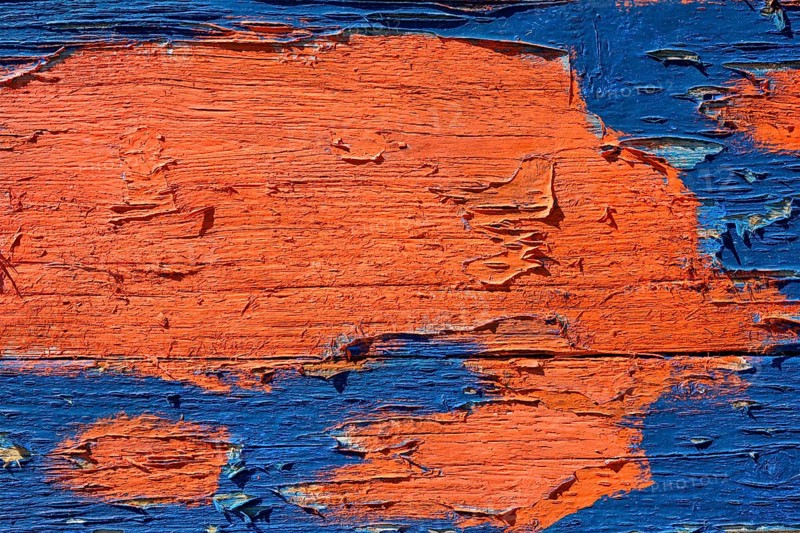 Old blue and orange painted wood wooden planks texture close up background