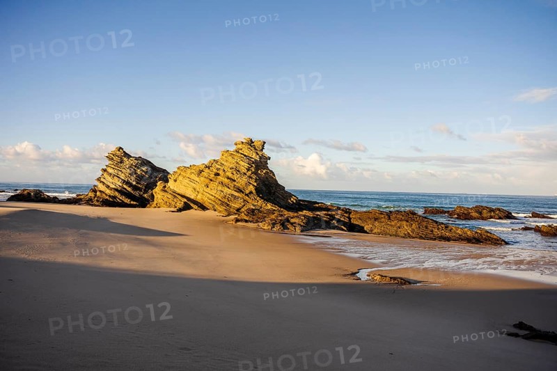 Beautiful landscape and seascape with rock formation in Samoqueira Beach