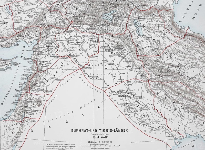 Map of the countries around Euphrates and Tigris from ca 1870