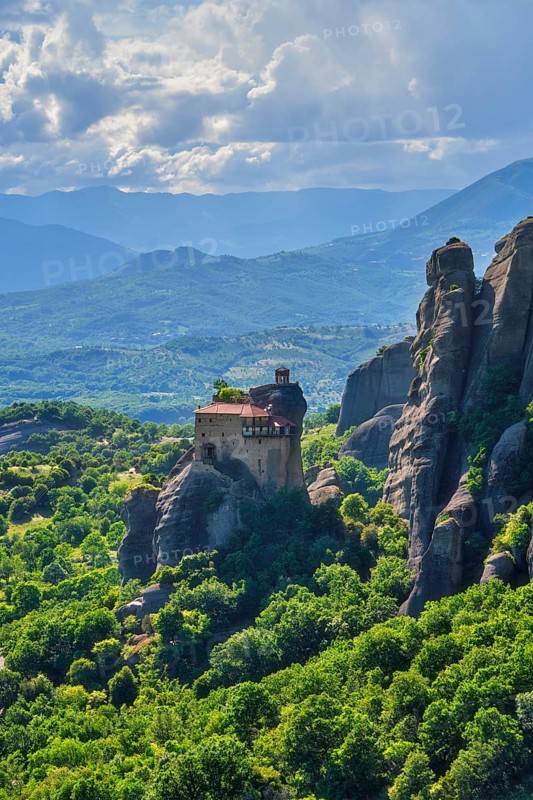 Monastery of St. Nicholas Anapavsa Anapausas in famous greek tourist destination Meteora in Greece in the morning
