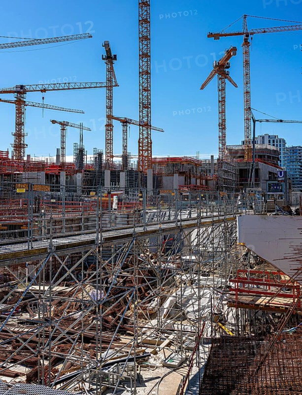 Major construction site at Ueberseequartier and Hafencity