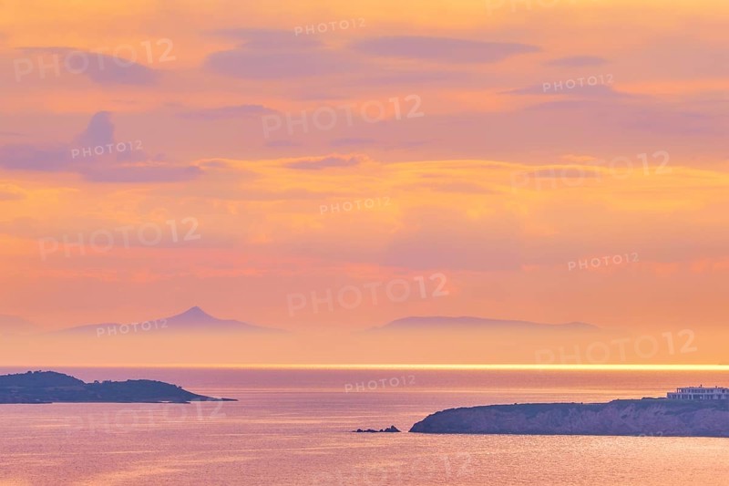 Aegean Sea with Greek islands on sunset