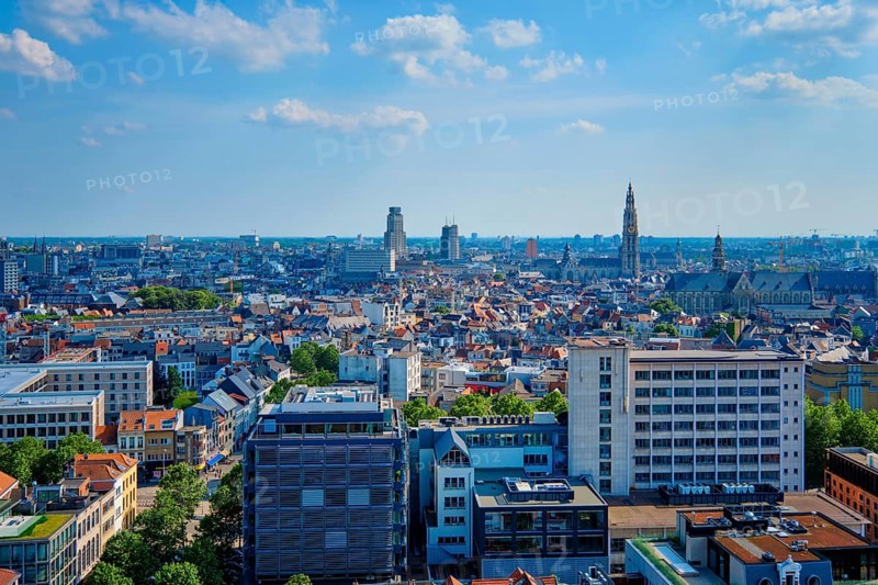 Aerial view of Antwerp city center with Cathedral of Our Lady Antwerp