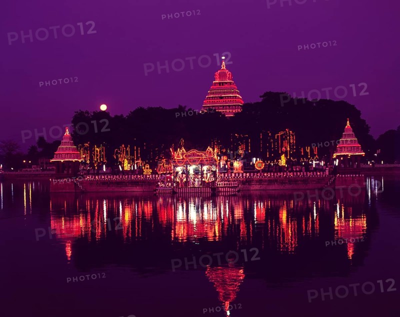Illuminated Mariamman Teppakulam or Vandiyur tank during Float festival in Madurai