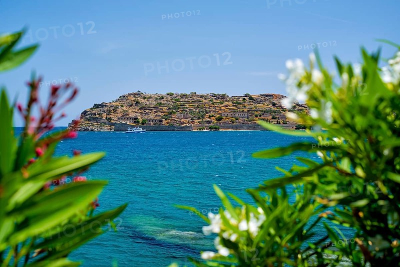 Island of Spinalonga with old fortress former leper colony and the bay of Elounda