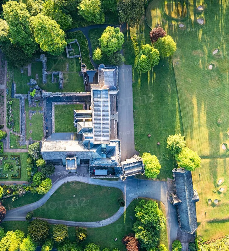 Top Down view over Torre Abbey Castle and Gardens from a drone