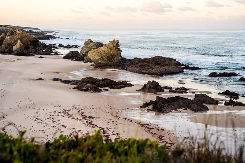 Beautiful landscape and seascape with rock formation in Samoqueira Beach