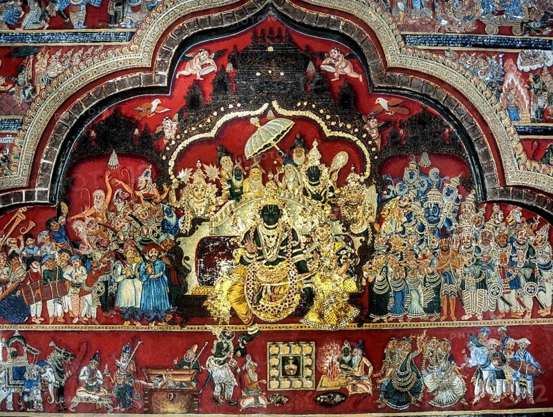 18th century Ramayana murals in Bodinayakanur Zamin palace walls