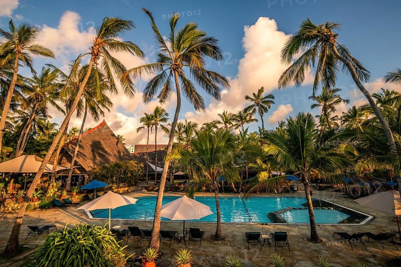 Hotel complex with pool in the morning