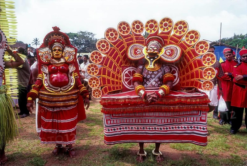 Theyyam dancers in Kavadiyattam in Athachamayam celebration in Thripunithura during Onam near Ernakulam