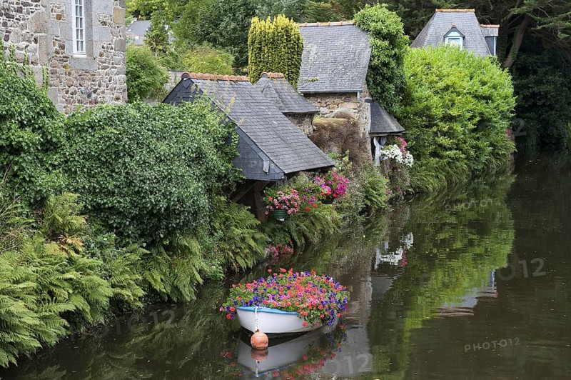 Decorative floral boat in river