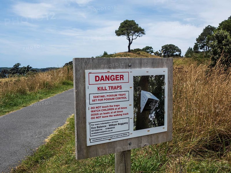 Opossum Animal Trap Notice Board at Cathedral Cove Walk