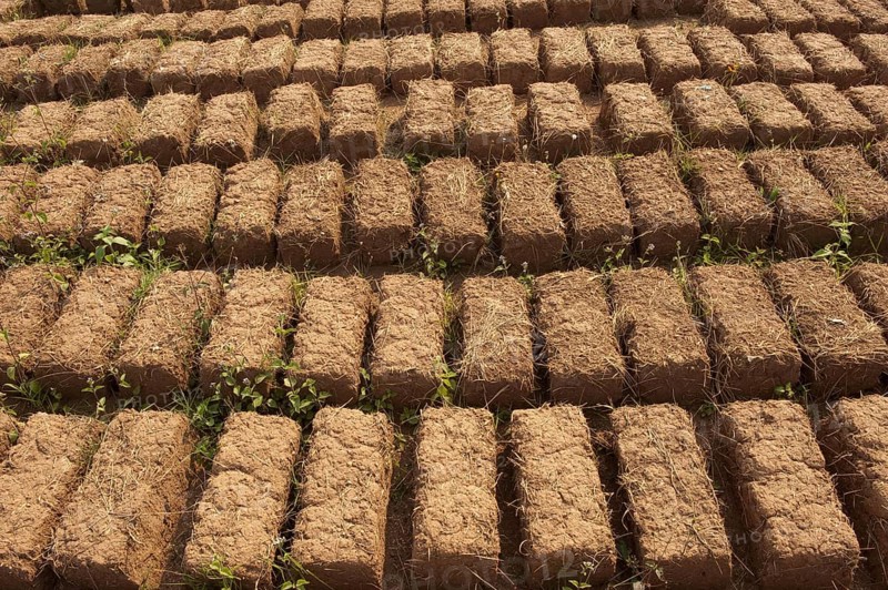 Clay bricks burning in the sun