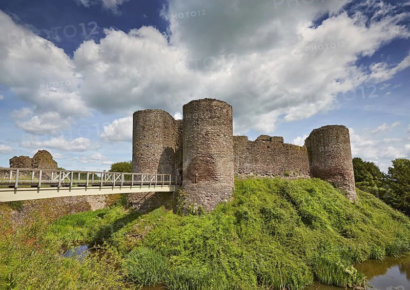 View of medieval castle with moat