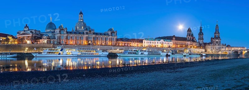 City view as panorama at blue hour with Academy of Arts