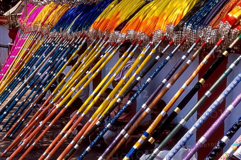 Array of colourful umbrellas in Pooram festivel in Thrissur