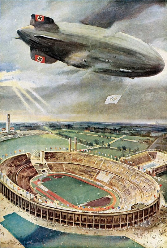 The airship Hindenburg over the Reichssportfeld