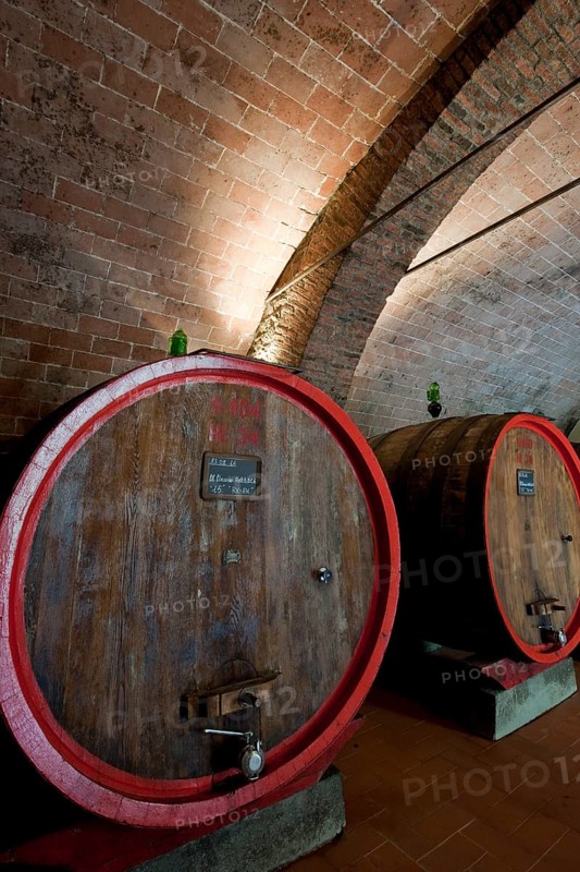 Barrels of Chianti red wine