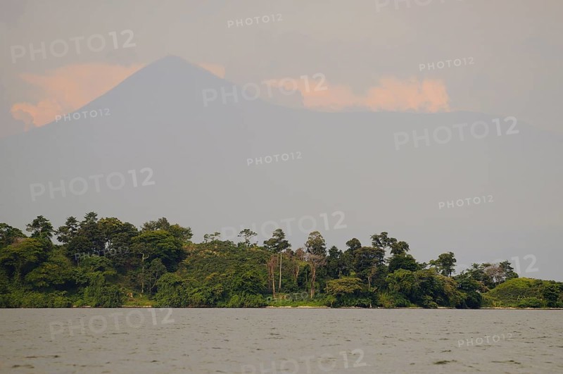 View of the lake with volcano in the distance