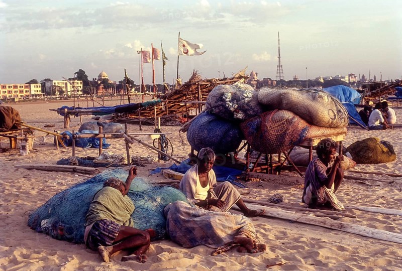 Fishermen resting the Marina beach in Chennai