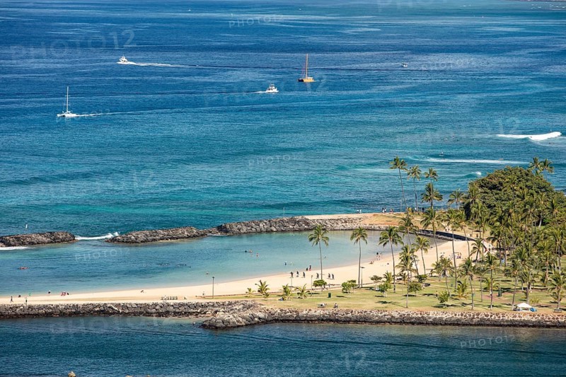 View over Ala Moana Beach and Magic Island Lagoon