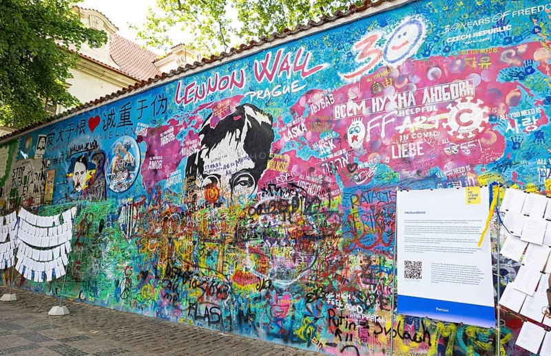 Colourful graffiti on John Lennon Wall