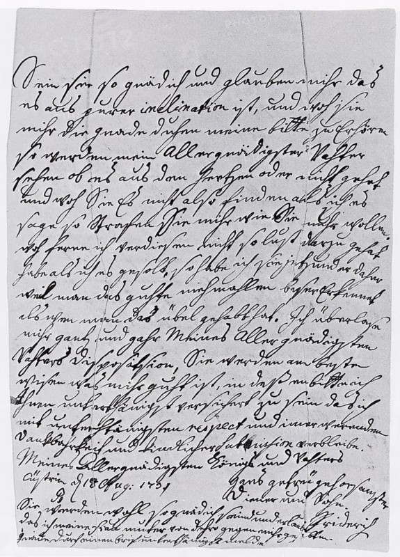 Letter from Crown Prince Frederick to his father from Kuestrin