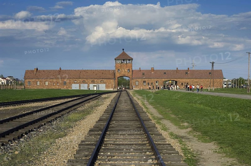 Railway at the main entrance of the concentration and extermination camp Auschwitz Birkenau