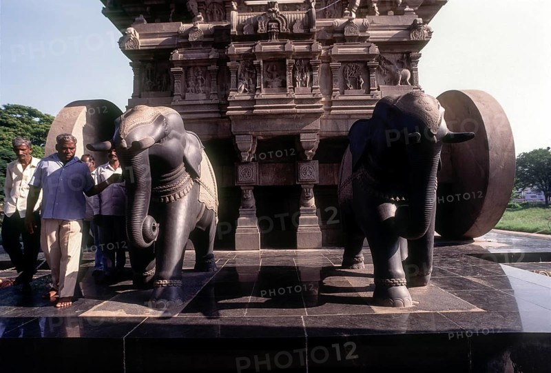 Elephants pulling the chariot at valluvar kottam