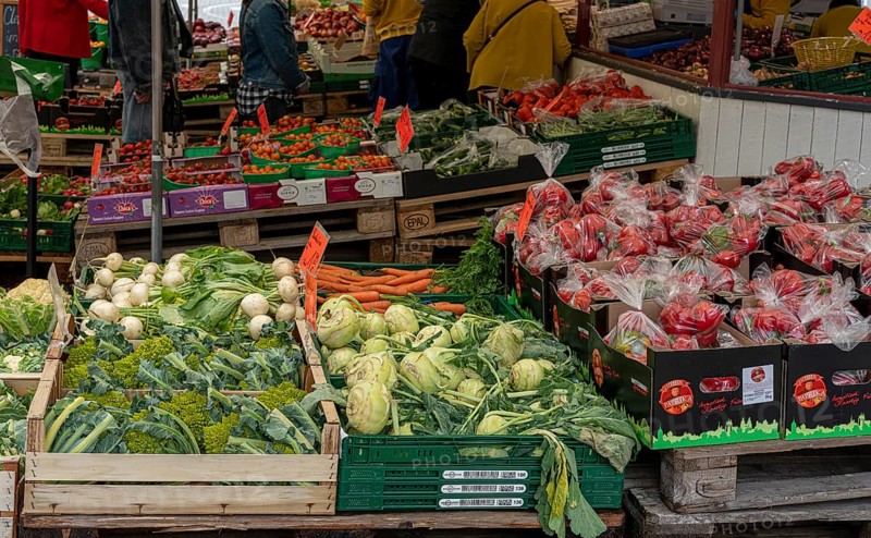 Market stalls and sales booths on the grounds of the asparagus farm in Klaistow